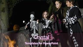  Presentation with masquerade - PPT layouts with friends in different halloween masquerade with marshmallow at campfire background and a wine colored foreground