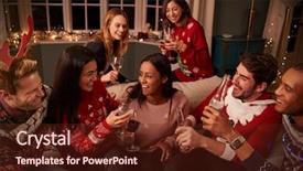  Presentation with christmas party - PPT layouts with friends in festive jumpers celebrate background and a  colored foreground