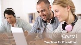  Presentation with lounge - PPT theme consisting of friends in student lounge websurfing background and a  colored foreground