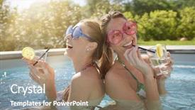  Presentation with swimming pool - PPT layouts having friends in swimming-pool bachelor background and a coral colored foreground