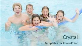  Presentation with swimming pool - Presentation theme enhanced with friends in swimming pool playing background and a  colored foreground