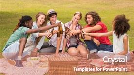  Presentation with picnic - Beautiful PPT theme featuring friends in the park having backdrop and a  colored foreground