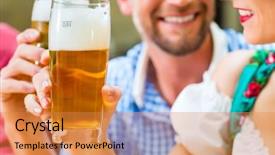  Presentation with restaurant - Audience pleasing theme consisting of friends in traditional bavarian tracht in restaurant or pub with beer backdrop and a gold colored foreground