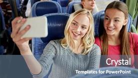  Presentation with tourism selfie - Slides with friends in travel bus background and a  colored foreground