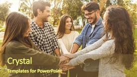 Presentation with multicultural - Audience pleasing slide set consisting of multicultural family - group of friends joining their backdrop and a tawny brown colored foreground