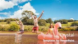  Presentation with public - Presentation having friends-jumping-into-the-water background and a coral colored foreground