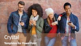  Presentation with smartphones - Colorful presentation theme enhanced with friends leaning on brick wall playing with smartphones backdrop and a coral colored foreground