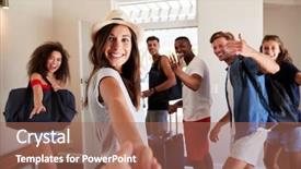  Presentation with shot - PPT theme consisting of friends leaving summer vacation rental background and a coral colored foreground