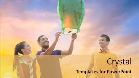  Presentation with chinese lantern - Colorful PPT layouts enhanced with balloon glow - celebration and people concept backdrop and a yellow colored foreground