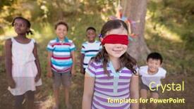  Presentation with blindfolded - Slide set consisting of friends-looking-at-blindfolded-girl background and a tawny brown colored foreground
