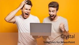  Presentation with best - Amazing presentation design having friends looking at laptop computer backdrop and a  colored foreground