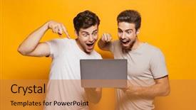  Presentation with best - Slide deck enhanced with friends looking at laptop computer background and a  colored foreground