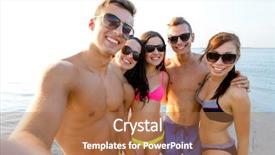  Presentation with technology on blockchain - PPT theme with friends making selfie on beach background and a coral colored foreground