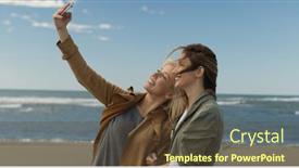  Presentation with women making - Amazing slides having friends making selfie two beautiful young women making selfie at autumn day on the beach backdrop and a tawny brown colored foreground