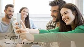  Presentation with fun meeting - Beautiful theme featuring friends meeting at the local coffee shop and having fun backdrop and a coral colored foreground