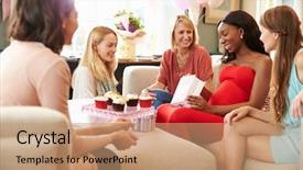  Presentation with baby shower - Colorful slide set enhanced with friends meeting for baby shower backdrop and a coral colored foreground