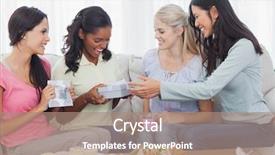  Presentation with give - Beautiful theme featuring friends offering gifts to dark backdrop and a coral colored foreground