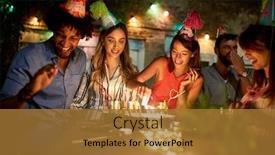  Presentation with party candles - Colorful PPT theme enhanced with friends-on-birtday-party-burning backdrop and a gold colored foreground