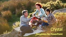  Presentation with picnic - Cool new presentation theme with thermos flask - friends on country picnic backdrop and a tawny brown colored foreground