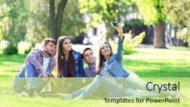  Presentation with picnic - Slide set having friends on picnic in park background and a blonde colored foreground