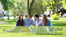  Presentation with picnic - Beautiful presentation featuring friends on picnic in park backdrop and a yellow colored foreground