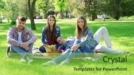  Presentation with happy sad adoption custody - PPT theme enhanced with friends on picnic in park background and a yellow colored foreground