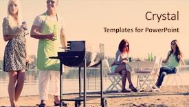  Presentation with happy barber client - Presentation theme having friends on rest at beach background and a lemonade colored foreground