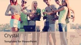  Presentation with happy camper - Slide deck enhanced with friends on rest at beach background and a  colored foreground