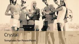  Presentation with rest - Audience pleasing presentation theme consisting of friends on rest at beach backdrop and a  colored foreground