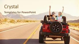  Presentation with driving road - PPT theme with friends on road trip driving background and a cream colored foreground