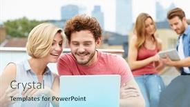  Presentation with using digital tablet - Presentation with friends-on-roof-terrace-using background and a sky blue colored foreground