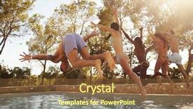 Presentation with jumping into a pool - Presentation theme with friends on vacation jumping background and a tawny brown colored foreground