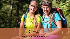  Presentation with woods - PPT layouts with friends or sisters hiking in the woods having fun looking into camera background and a red colored foreground