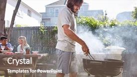  Presentation with outdoor party - Amazing slide deck having friends outdoor barbecue garden party backdrop and a violet colored foreground