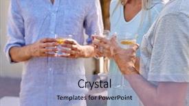  Presentation with cocktail party - Slide set consisting of friends outdoors at garden party gathering with cocktail wine drinks background and a light blue colored foreground