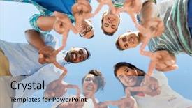  Presentation with international - Theme featuring friends outdoors standing in circle background and a light blue colored foreground