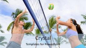 Presentation with volley - Presentation theme with friends playing beach volleyball sport background and a light blue colored foreground
