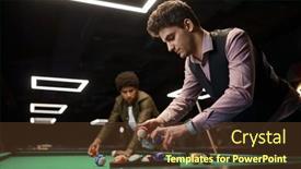  Presentation with billiard - PPT layouts with friends-playing-billiard-young-guy background and a tawny brown colored foreground
