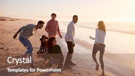  Presentation with footprints and sand beach - Beautiful slides featuring friends playing noughts and crosses backdrop and a tawny brown colored foreground