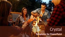  Presentation with bonfire - Audience pleasing PPT layouts consisting of friends-playing-on-guitar backdrop and a tawny brown colored foreground