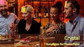  Presentation with group of 7 - Presentation design with friends playing sticky head game background and a tawny brown colored foreground