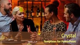  Presentation with head - Cool new PPT layouts with friends playing sticky head game backdrop and a tawny brown colored foreground