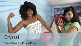  Presentation with together - Presentation having friends playing together at bowling background and a  colored foreground