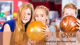  Presentation with children little child girl plays - PPT layouts with friends playing together at bowling background and a gold colored foreground