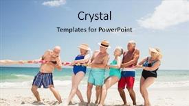  Presentation with war - Beautiful PPT theme featuring friends playing tug of war backdrop and a light blue colored foreground