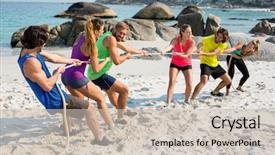  Presentation with war - PPT theme with friends playing tug of war background and a soft green colored foreground