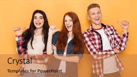  Presentation with school - Colorful slide set enhanced with friends pointing fingers at themselves backdrop and a coral colored foreground