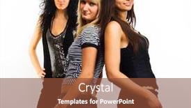  Presentation with fun - Amazing slides having friends portrait having fun all elegantly dressed ready to party over a white background backdrop and a tawny brown colored foreground