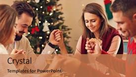  Presentation with worship - Audience pleasing presentation theme consisting of friends praying over christmas backdrop and a coral colored foreground