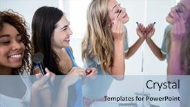  Presentation with makeup brushes and make up - Theme consisting of friends putting makeup on together background and a light blue colored foreground